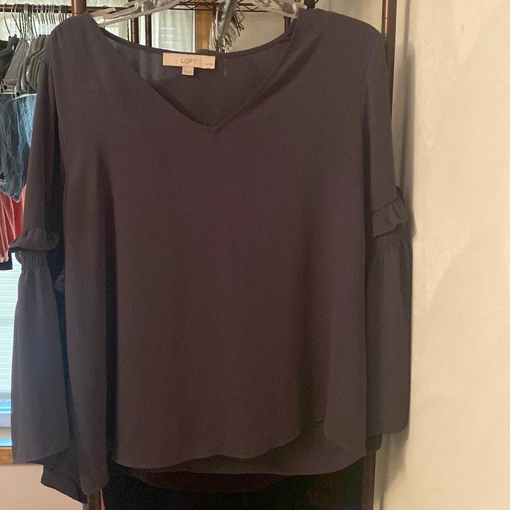 Sheer grey ruffle sleeve blouse